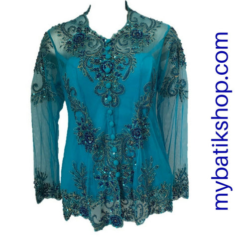 Kebaya Payet Jumbo Blue Long-sleeves