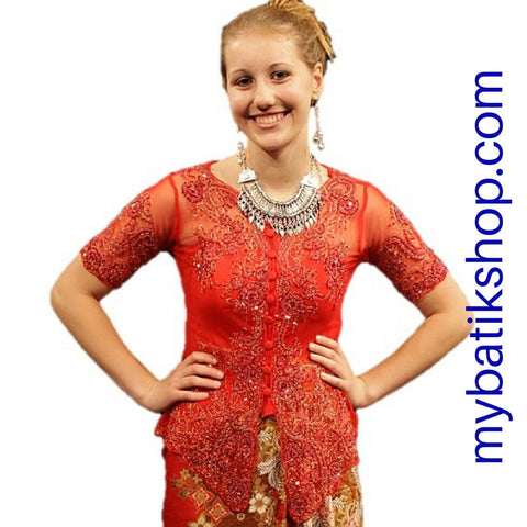 Kebaya Payet Red Short-sleeves