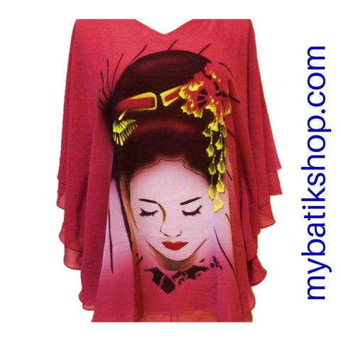 Handpainted Light Wine Chiffon Blouse Geisha