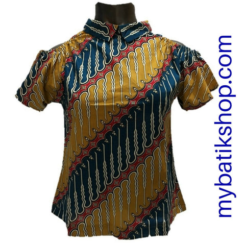 Misses MJ Batik Top Short-sleeves Yellow Blue