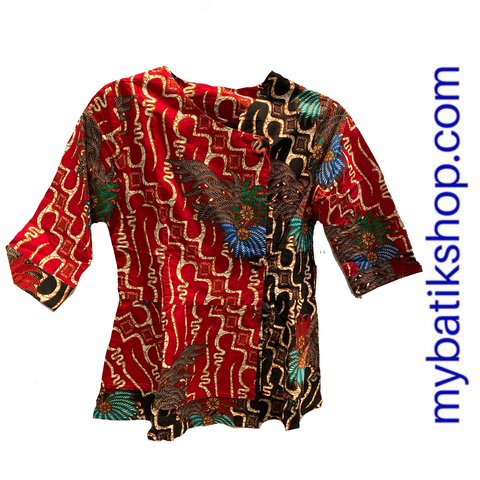 Misses Batik Red Black Blouse